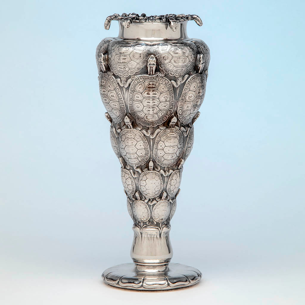 Tiffany & Co: The "Terrapin Vase", 1893 Columbian Exhibition Mixed Metal Sterling Silver Vase, designed by John T. Curran, c. 1893