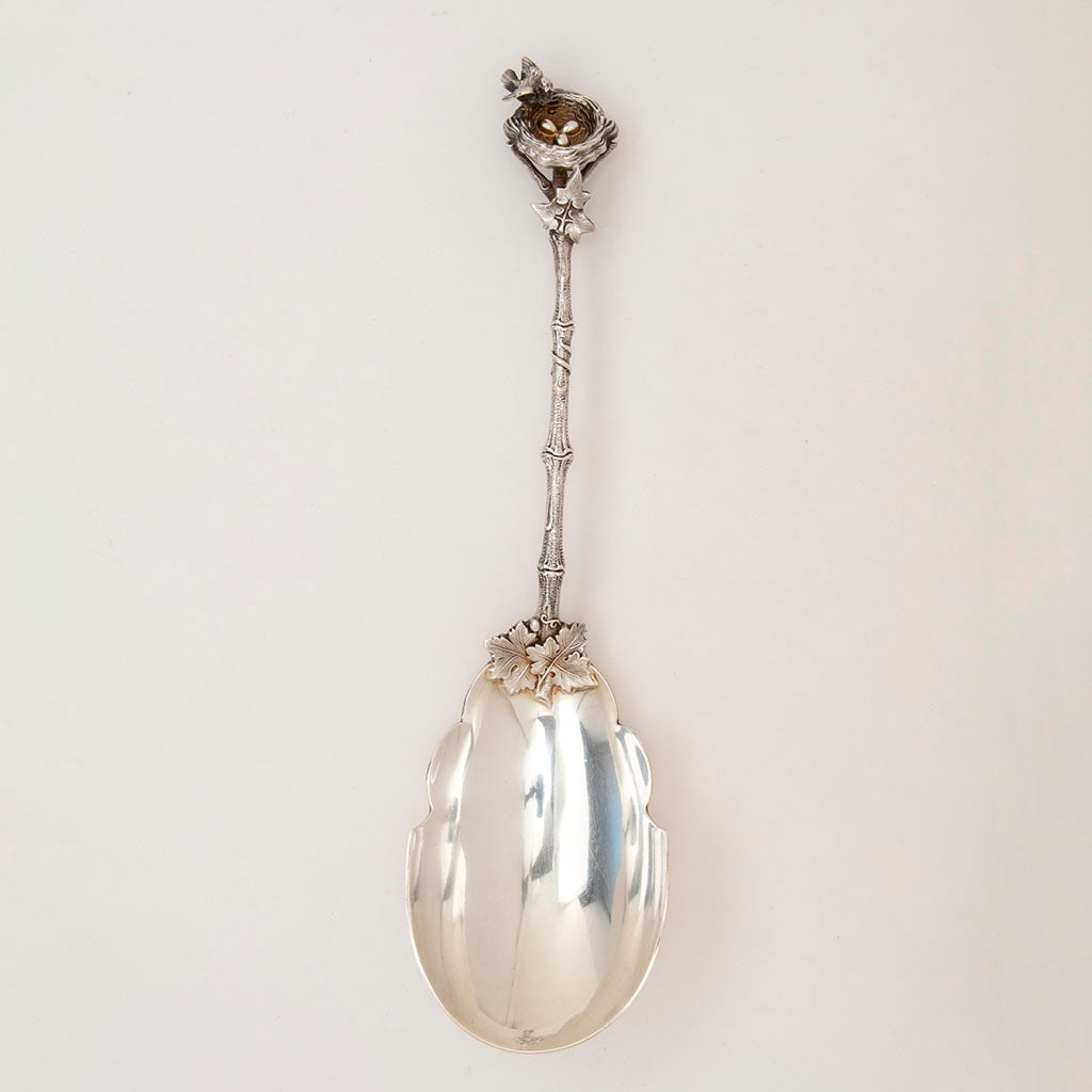Gorham "Bird's Nest" Antique Sterling Silver Berry Spoon, Providence, RI, c. 1870