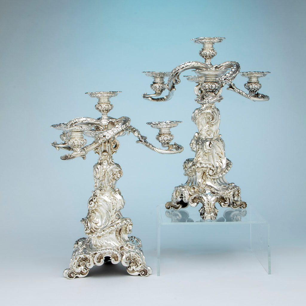 Pair of Whiting Antique Sterling 4-light Candelabra (attr. Charles Osborne), NYC, NY, c. 1890