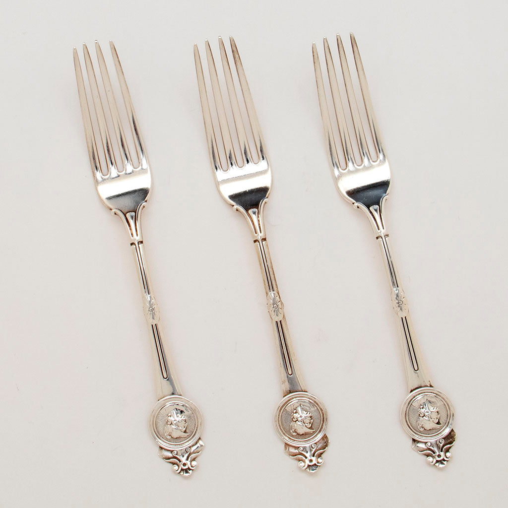 Gorham President Grant Silver Medallion Sterling Dinner Forks, Providence, RI, 1868-77, priced individually