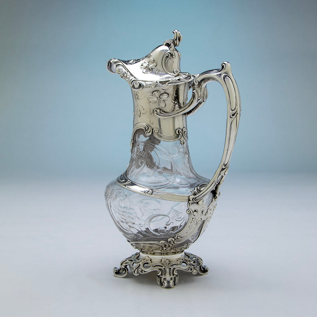 Gorham Art Nouveau Sterling Silver Mounted Hoare Glass Claret Decanter, Providence, RI, 1902