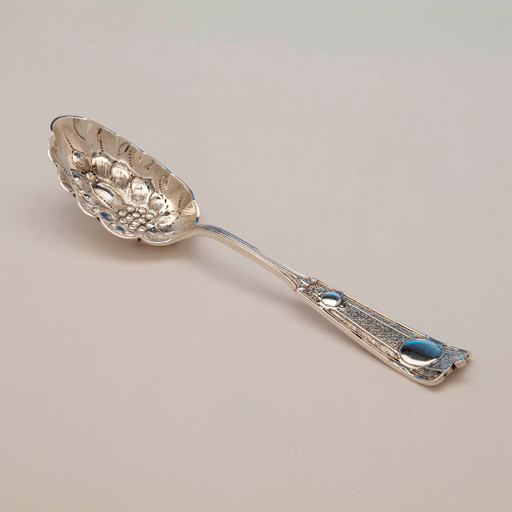 John Wendt 'Ribbon' Pattern Antique Sterling Silver Berry Spoon, NYC,  1876