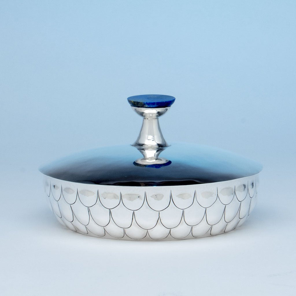 Henry Petzal Modern Sterling Silver and Lapis Covered Bowl, Shrewsbury, New Jersey, 1980