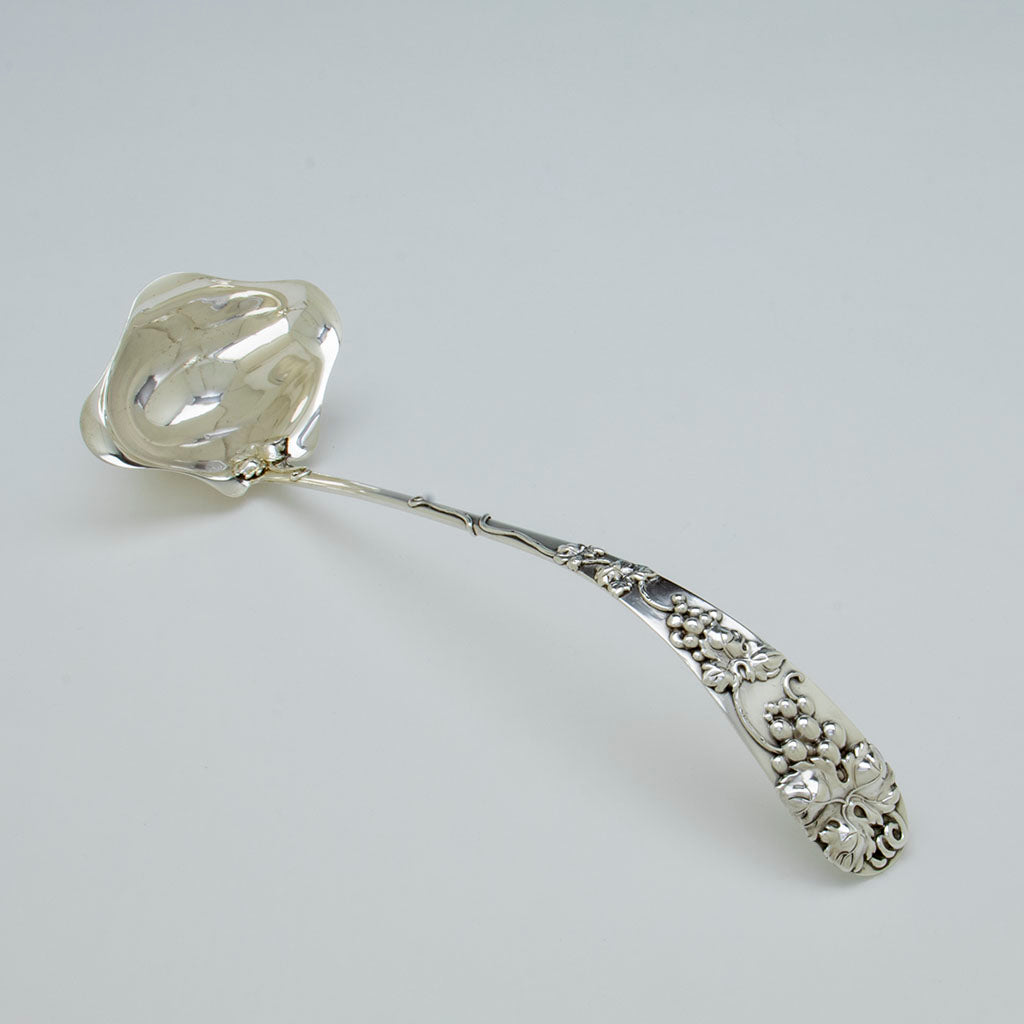 Frank Smith Antique Sterling Silver Grapevine Punch Ladle, Gardner, MA, c. 1900