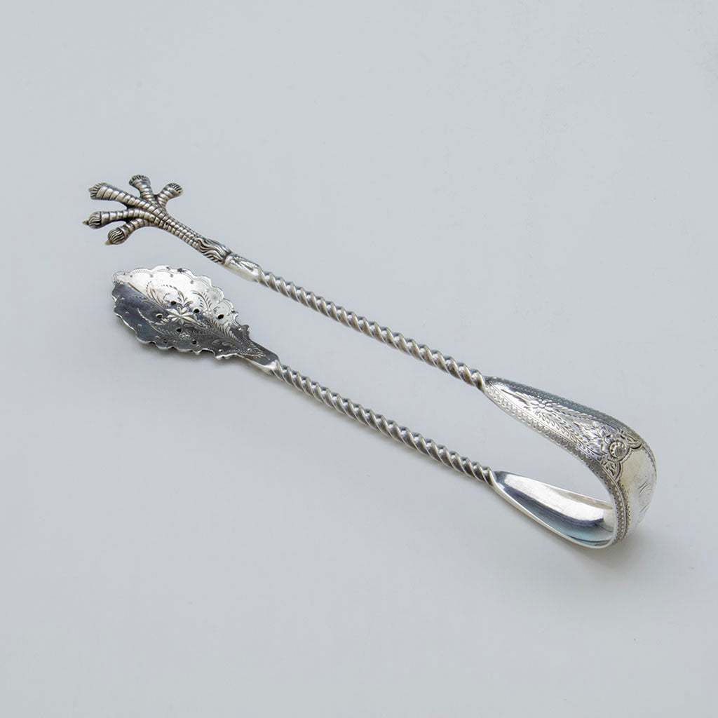JE Caldwell & Co. Antique Coin Silver Ice Tongs, Philadelphia, PA, c. 1865