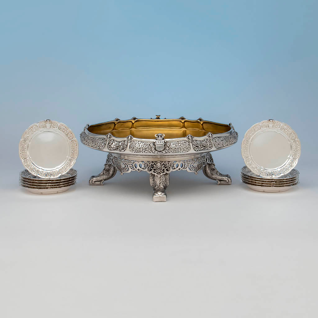 Tiffany & Co. Parcel Gilt Antique Sterling Ice Cream Service from The Mackay Service, NYC, c. 1878, Exhibited at the Paris 1878 International Exposition