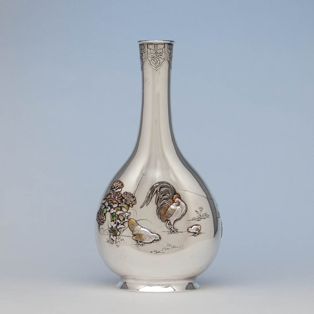 Reverse of Gorham 'Japanese Work' Antique Sterling Silver and Enamel 'Sample' Vase, Providence, RI, 1897-98