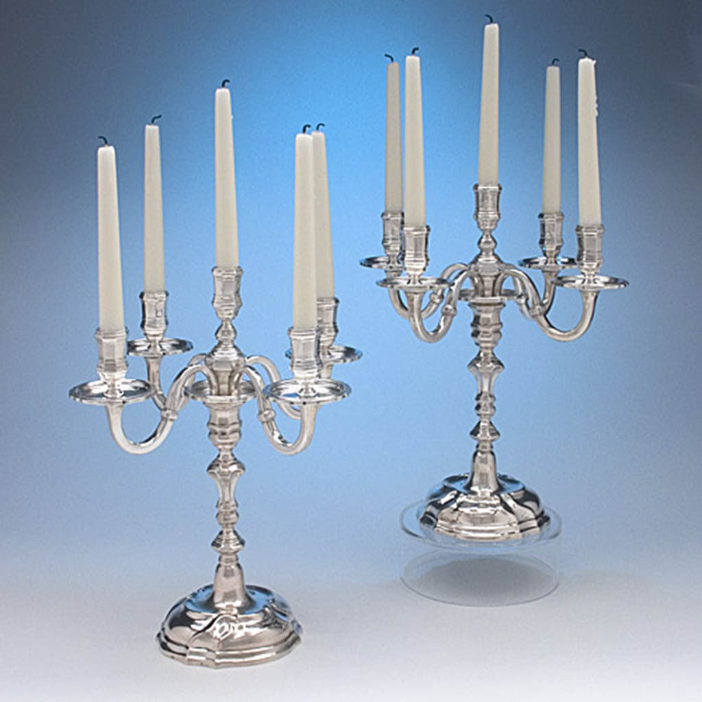 Abraham Mayr, II (probably) Pair of Extremely Rare French Provincial Silver Five Light Candelabra, Mulhouse, Alsace, c. 1750