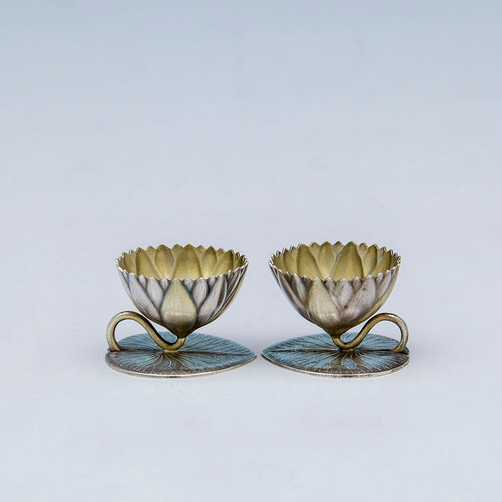 Pair Whiting Antique Silver Water Lily Figural Salts, NYC, NY, c. 1890