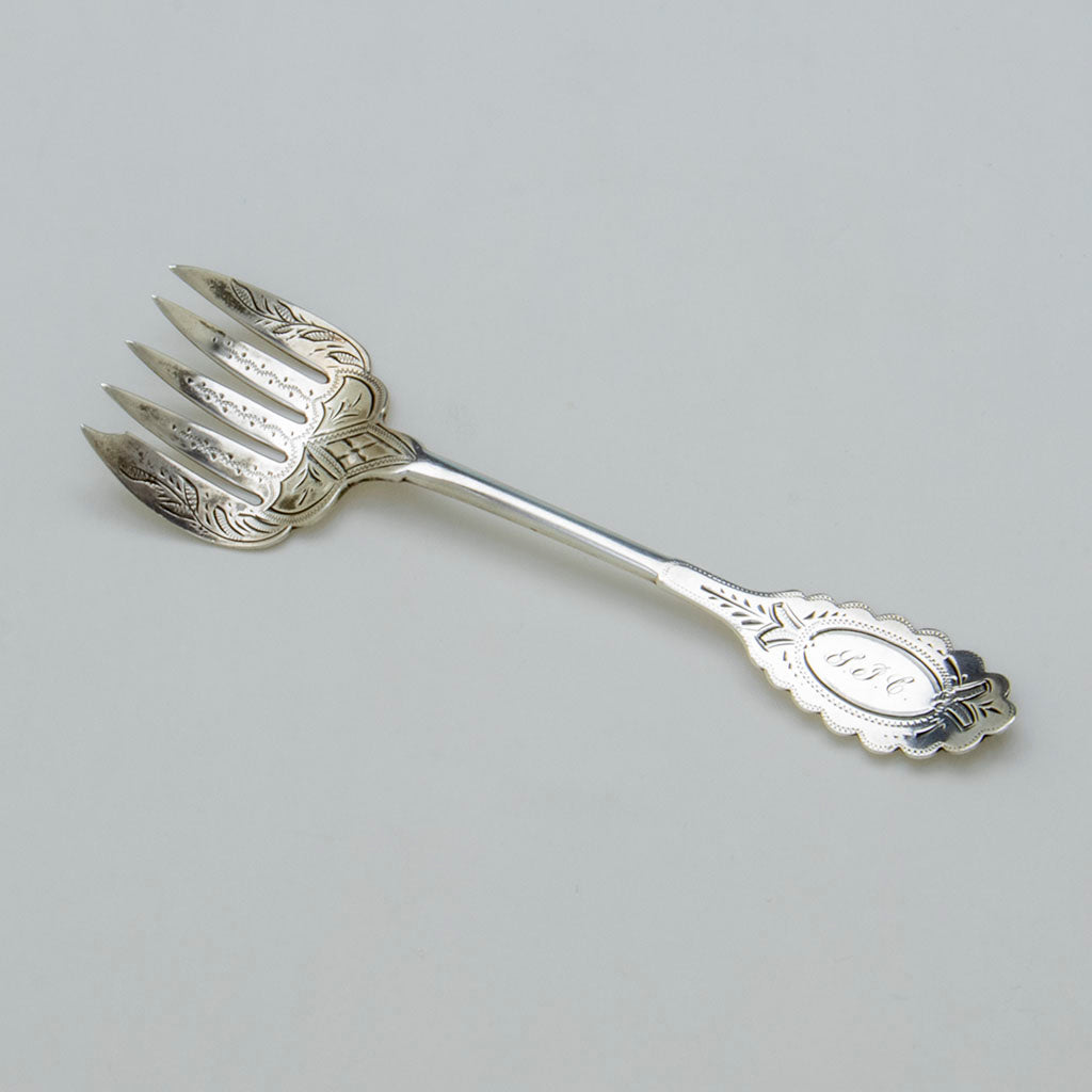 American Antique Coin Silver Sardine Fork, c. 1860s