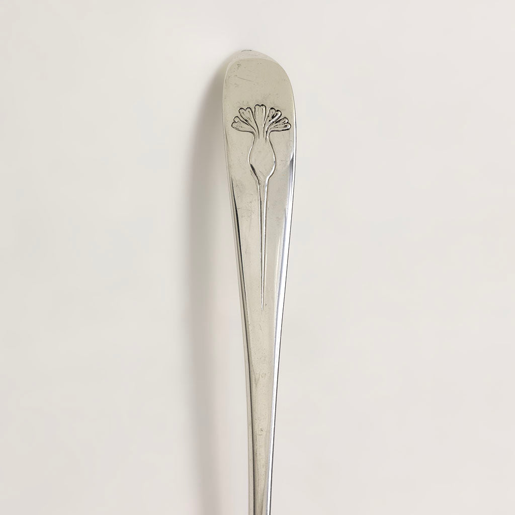 Worn detail on 1 Arthur Stone Sterling Silver Thistle Decorated Parfait Spoons, Gardner, MA, 1915-37