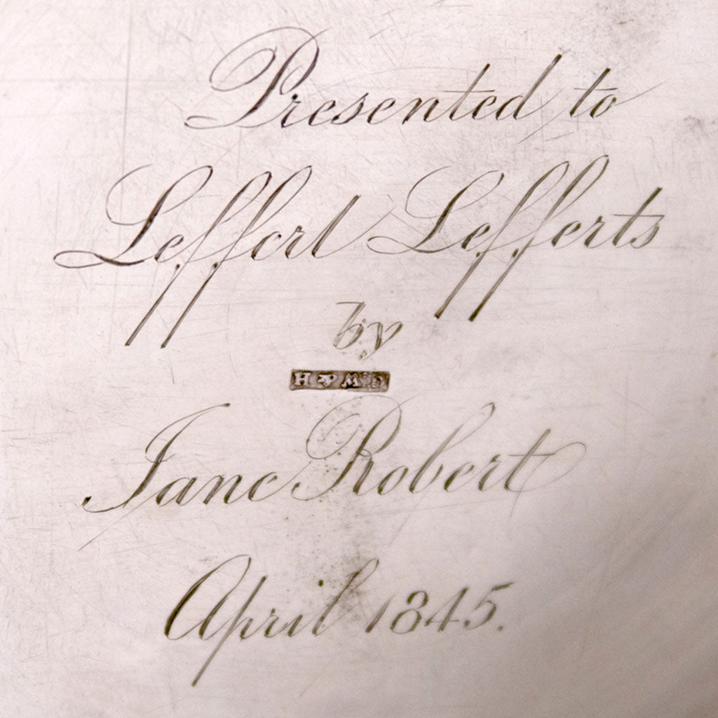 Inscription on The Lefferts Family Gale, Wood &amp; Hughes Coin Silver Water Pitcher, NY - 1845 Gale, Wood &amp; Hughes Coin Silver Water Pitcher, NY 1845