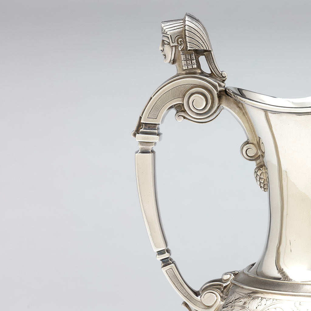 Handle profile on Gale, Dominick &amp; Haff Antique Sterling Silver Medallion Pitcher and Goblets Set, NYC, NY, 1870-72