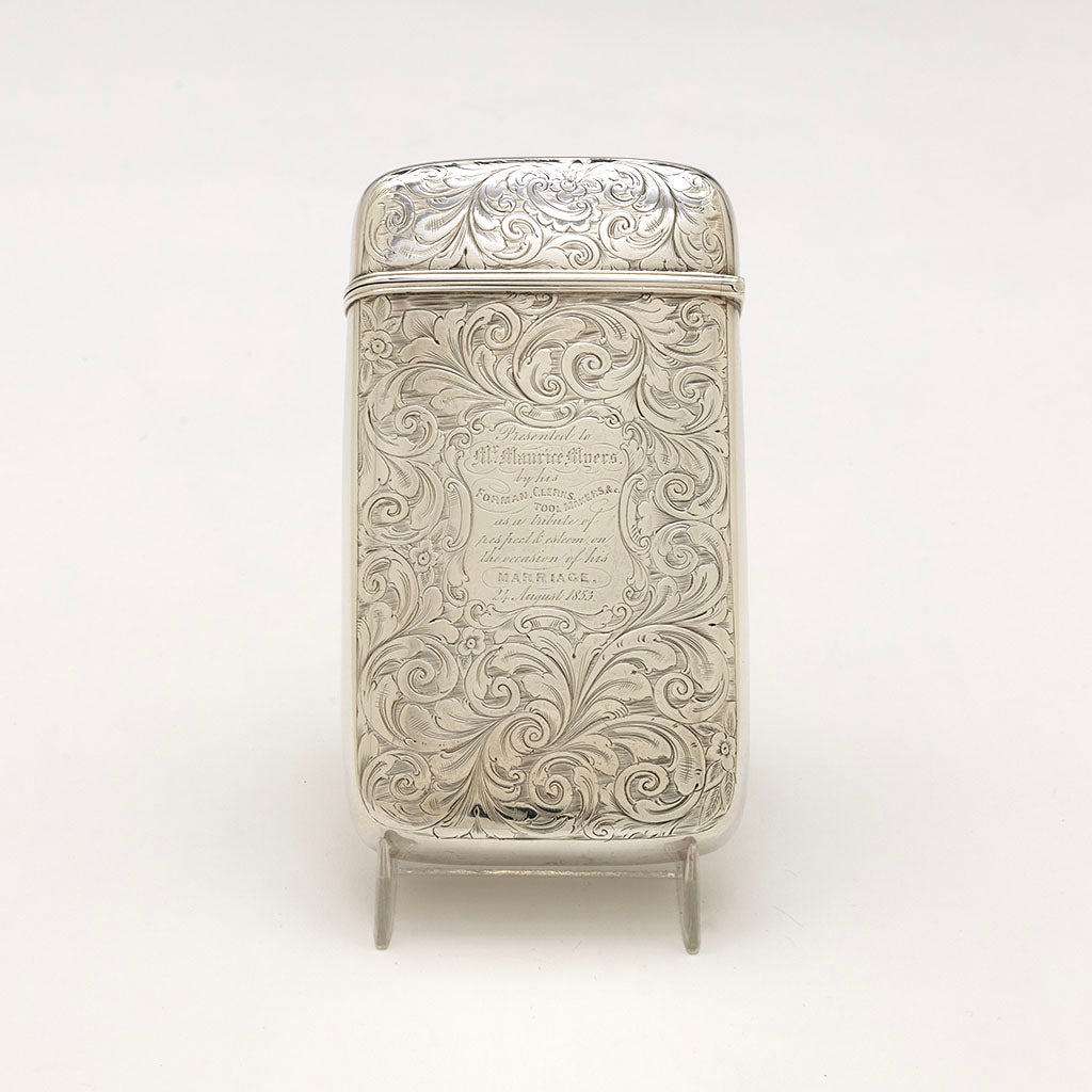 Hilliard & Thomason English Sterling Silver Presentation Cigar Case, Birmingham, 1852/53