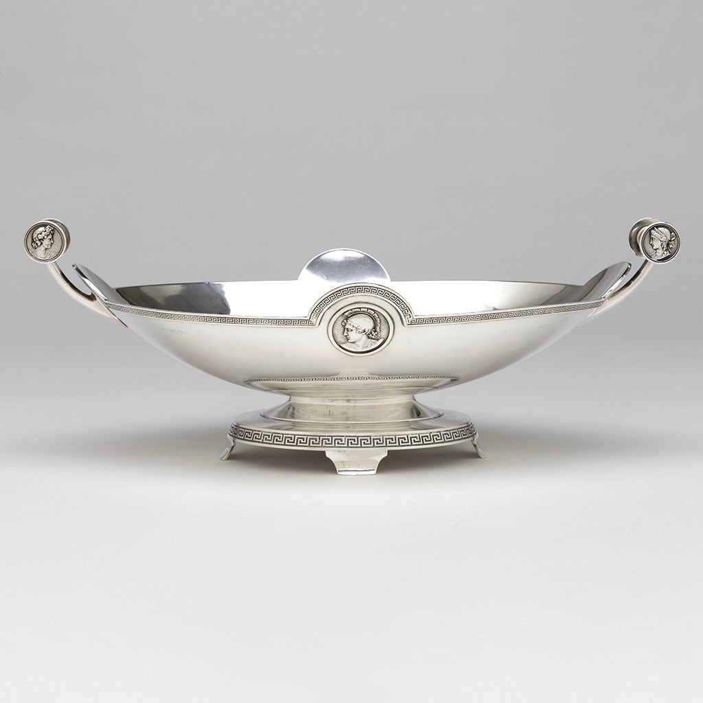 Reverse side of Gorham Manufacturing Company Coin Silver Medallion Centerpiece Bowl, retailed by Tiffany &amp; Co., c. 1865