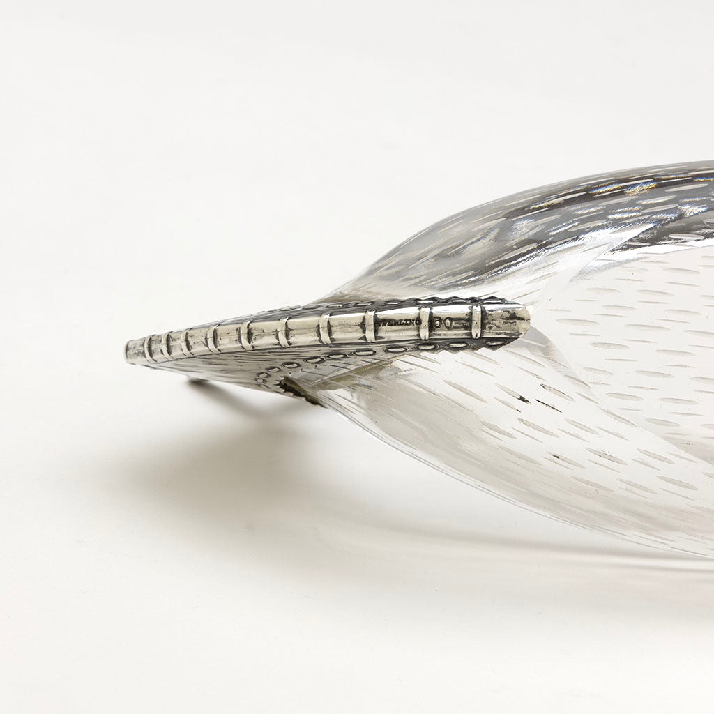 American Aesthetic Movement Sterling and Glass Canoe Form Olive Dish, c. 1880s