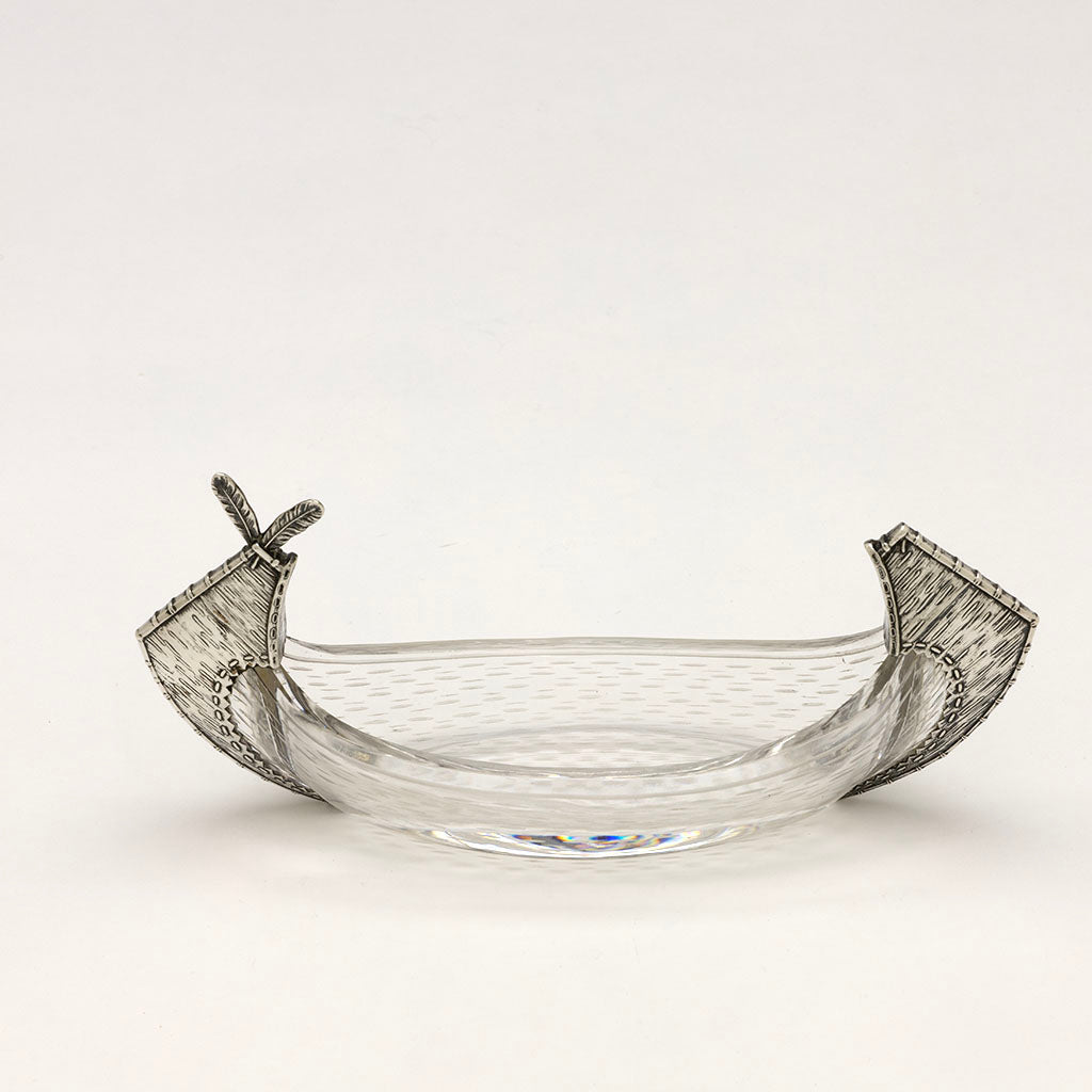 Interior of American Aesthetic Movement Sterling and Glass Canoe Form Olive Dish, c. 1880s