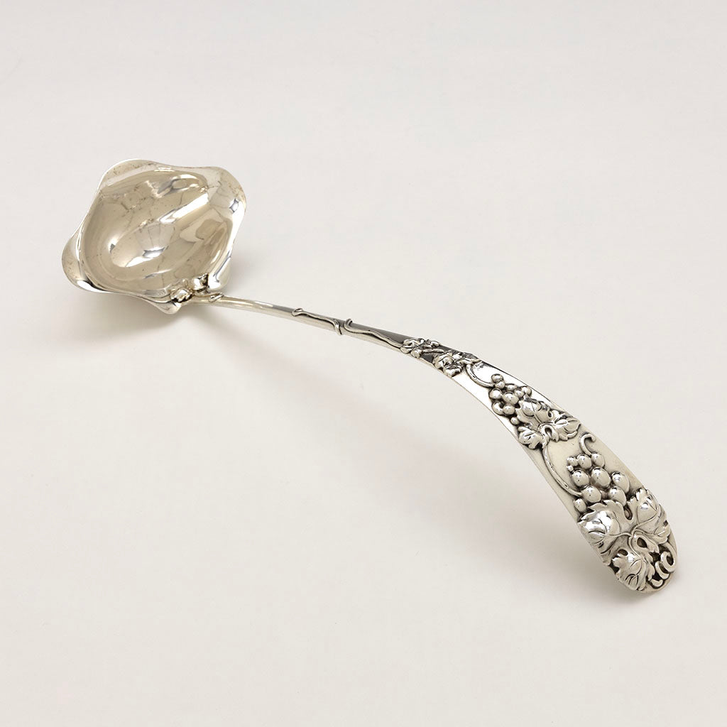 Frank Smith Antique Sterling Silver Grapevine Punch Ladle, Gardner, MA, c. 1900