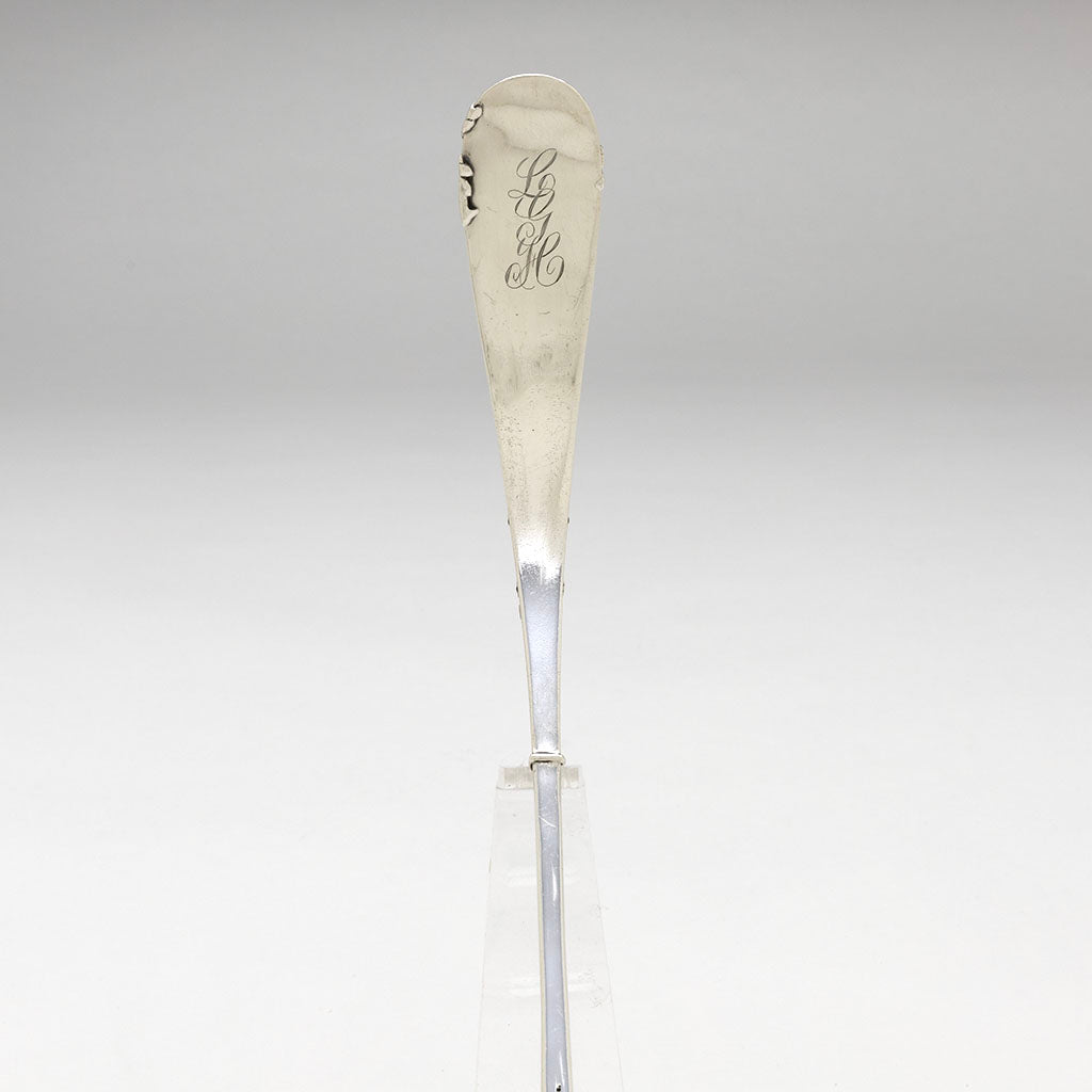 Monogram on Frank Smith Antique Sterling Silver Grapevine Punch Ladle, Gardner, MA, c. 1900