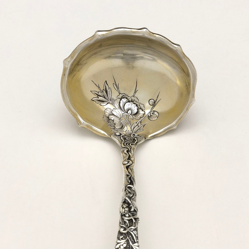 Bowl of Gorham Antique Sterling Silver &#39;Hizen&#39; Pattern Soup Ladle, Providence, RI, c. 1880