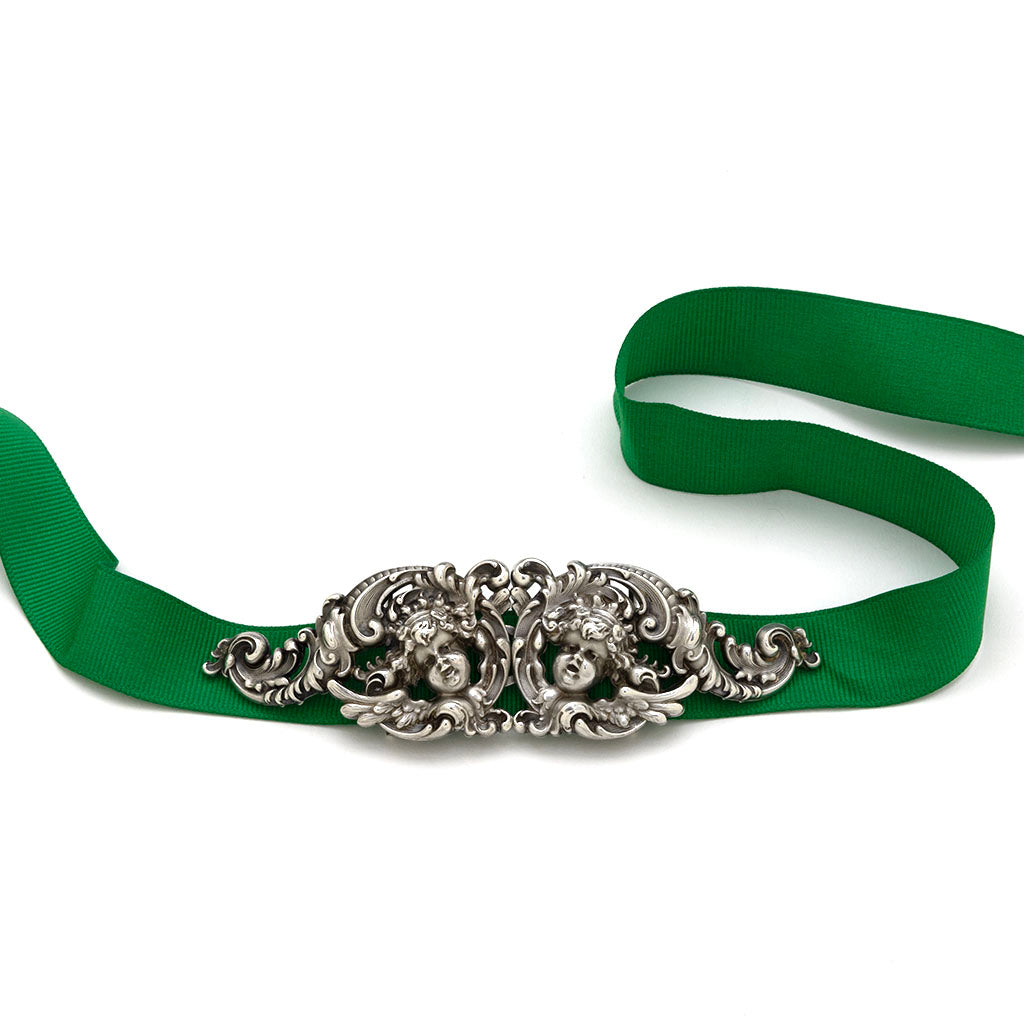 Ribbon-ed William B. Kerr Antique Sterling Silver Buckle, Newark, NJ, 1900-1910