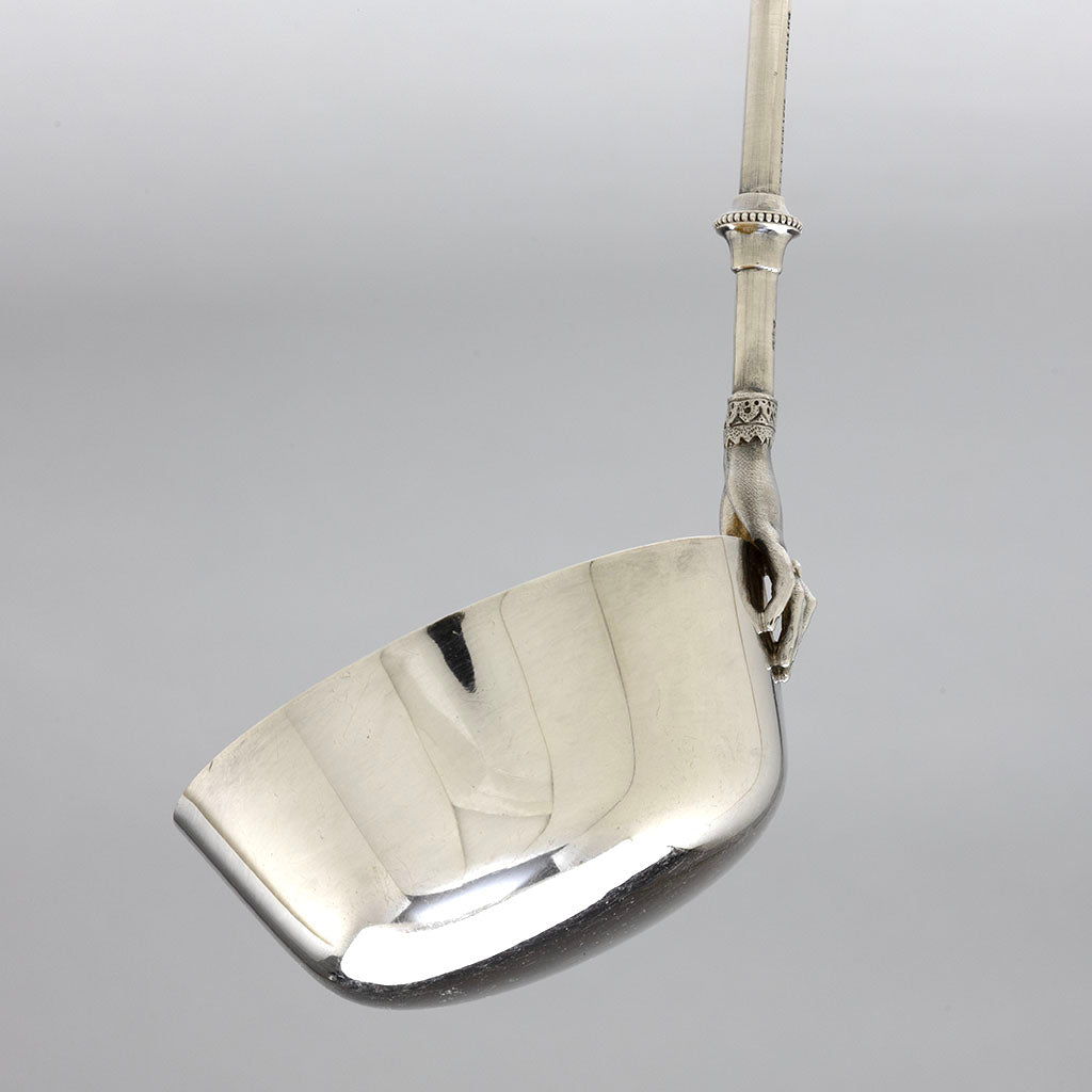 Left bowl view of Gorham &#39;Lady&#39; Pattern Antique Sterling Silver Soup Ladle, Providence, RI, c. 1868