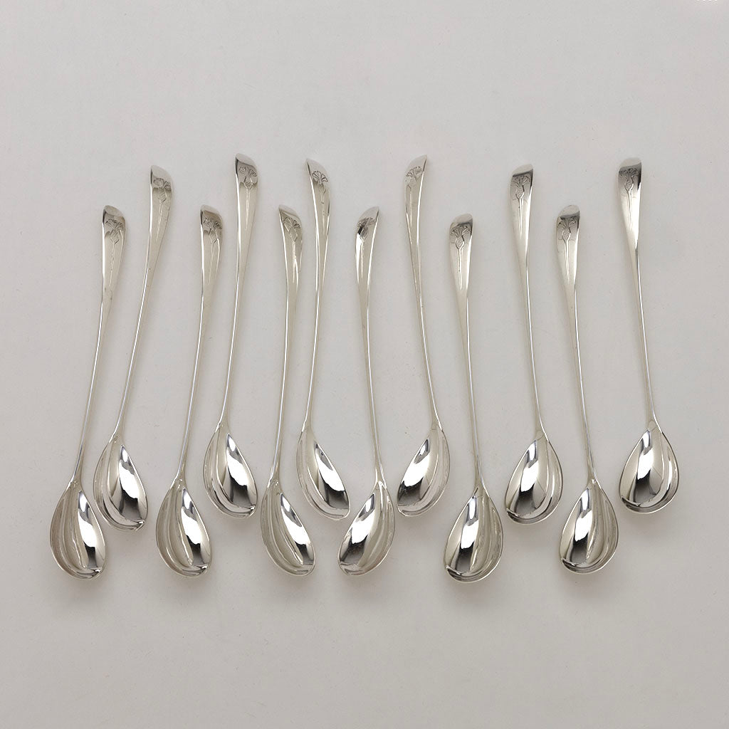 Arthur Stone 12 Sterling Silver Thistle Decorated Parfait Spoons, Gardner, MA, 1915-37