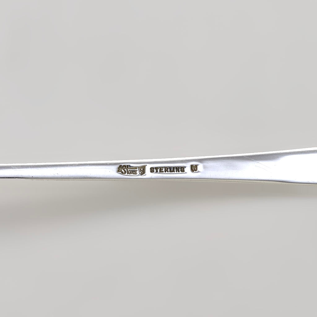 Mark b on Arthur Stone 12 Sterling Silver Thistle Decorated Parfait Spoons, Gardner, MA, 1915-37