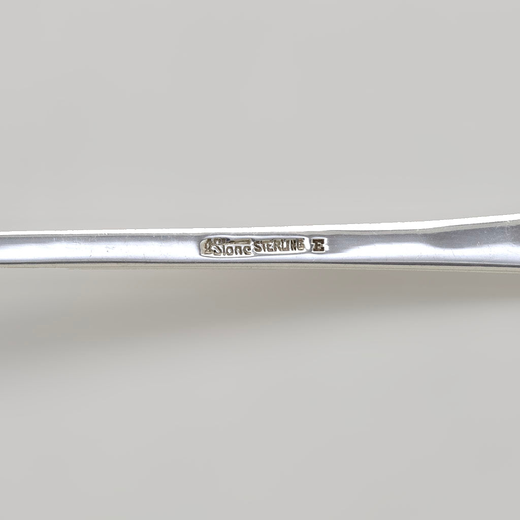 Mark a on Arthur Stone 12 Sterling Silver Thistle Decorated Parfait Spoons, Gardner, MA, 1915-37