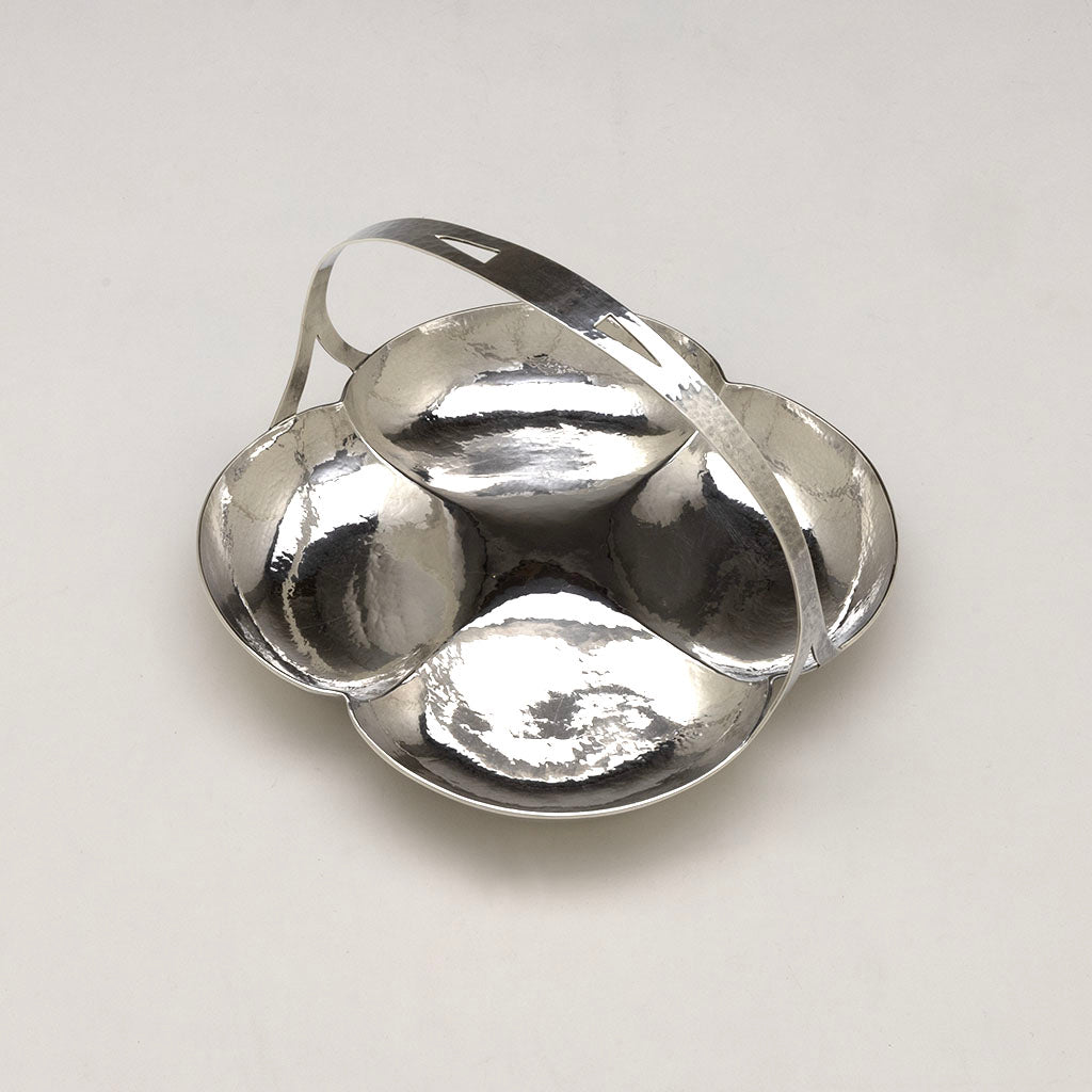 Pierced handle to Lebolt Sterling Silver Arts &amp; Crafts Basket, Chicago, 1915