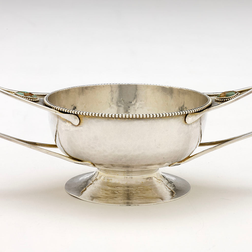Bowl of Marcus &amp; Co Sterling Silver and Turquoise 2-handled Condiment Dish, NYC, NY, c. 1902-17