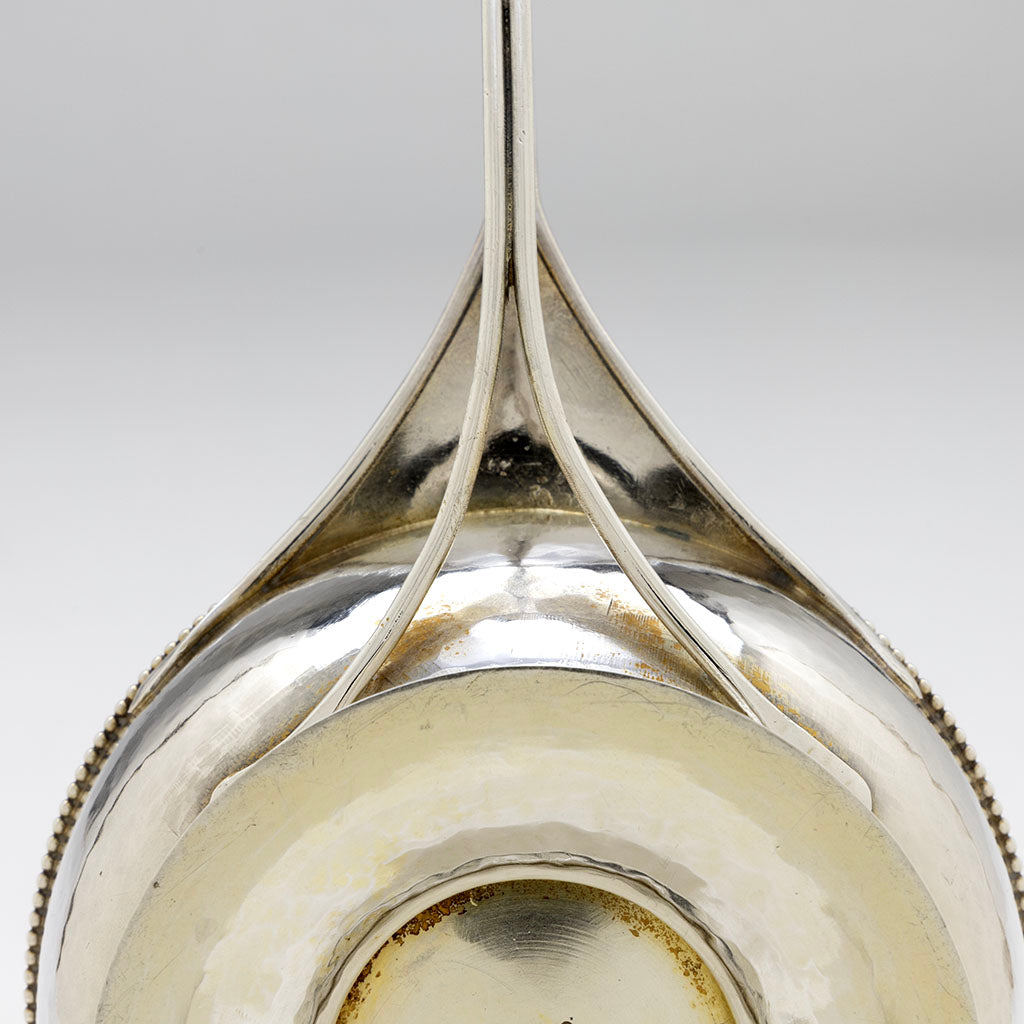Underside of handle to Marcus &amp; Co Sterling Silver and Turquoise 2-handled Condiment Dish, NYC, NY, c. 1902-17