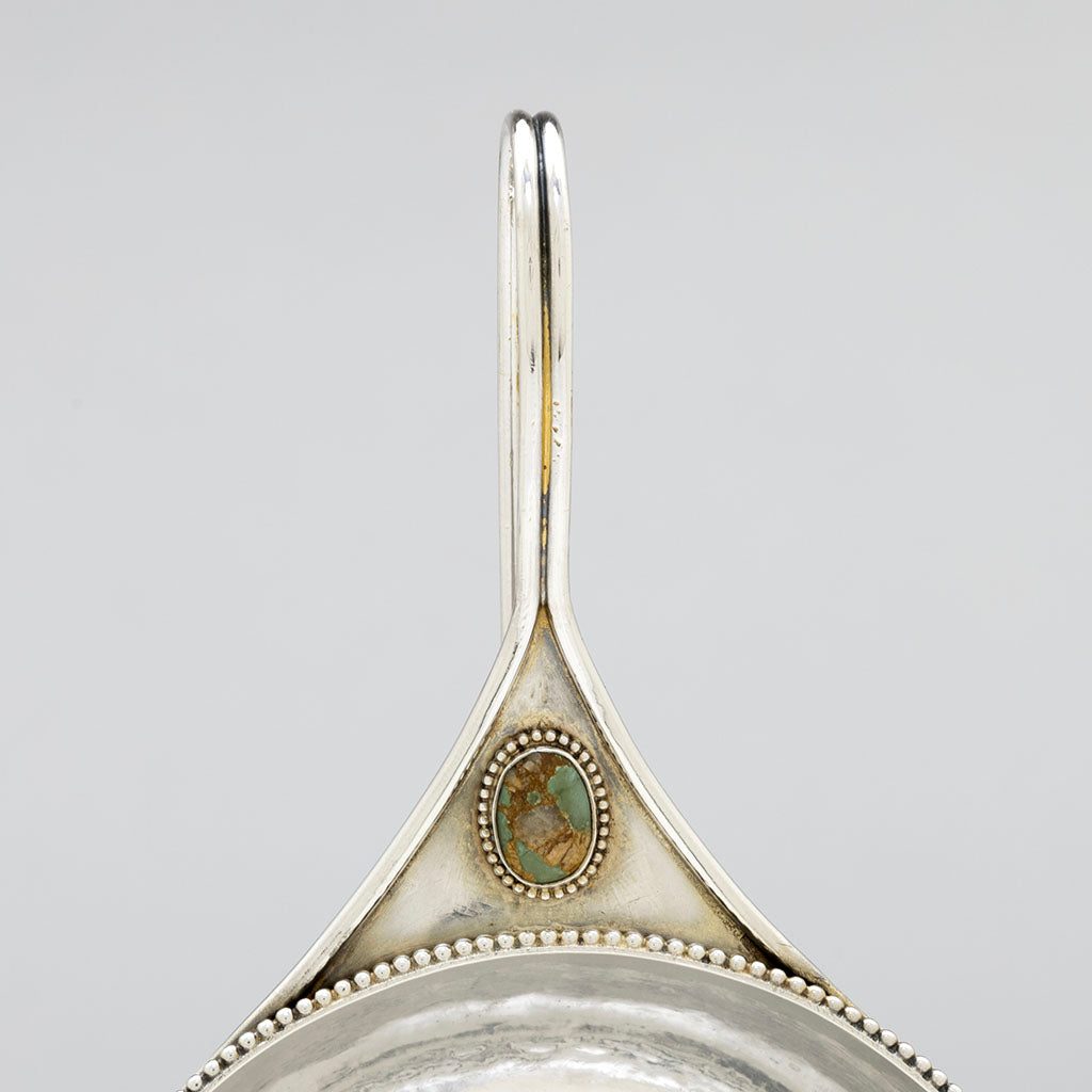 Second handle detail of Marcus &amp; Co Sterling Silver and Turquoise 2-handled Condiment Dish, NYC, NY, c. 1902-17