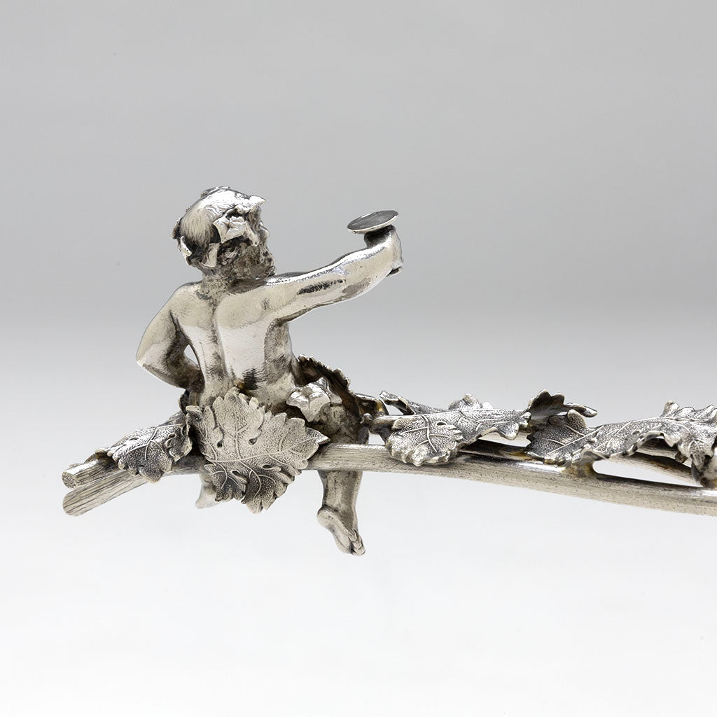 Back of figure on Gorham Antique Sterling silver Figural Bacchus Ladle, Providence, RI, 1889