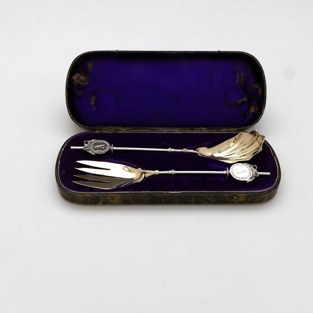 Boxed Gorham &quot;Lady&#39;s&quot; Pattern Antique Sterling Silver Salad Set, Providence, RI, c. 1868