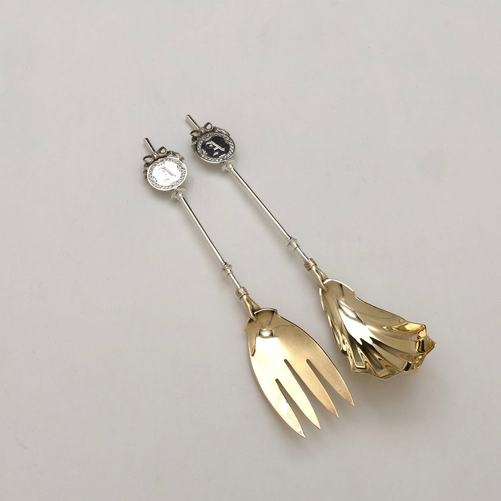 Front of Gorham &quot;Lady&#39;s&quot; Pattern Antique Sterling Silver Salad Set, Providence, RI, c. 1868