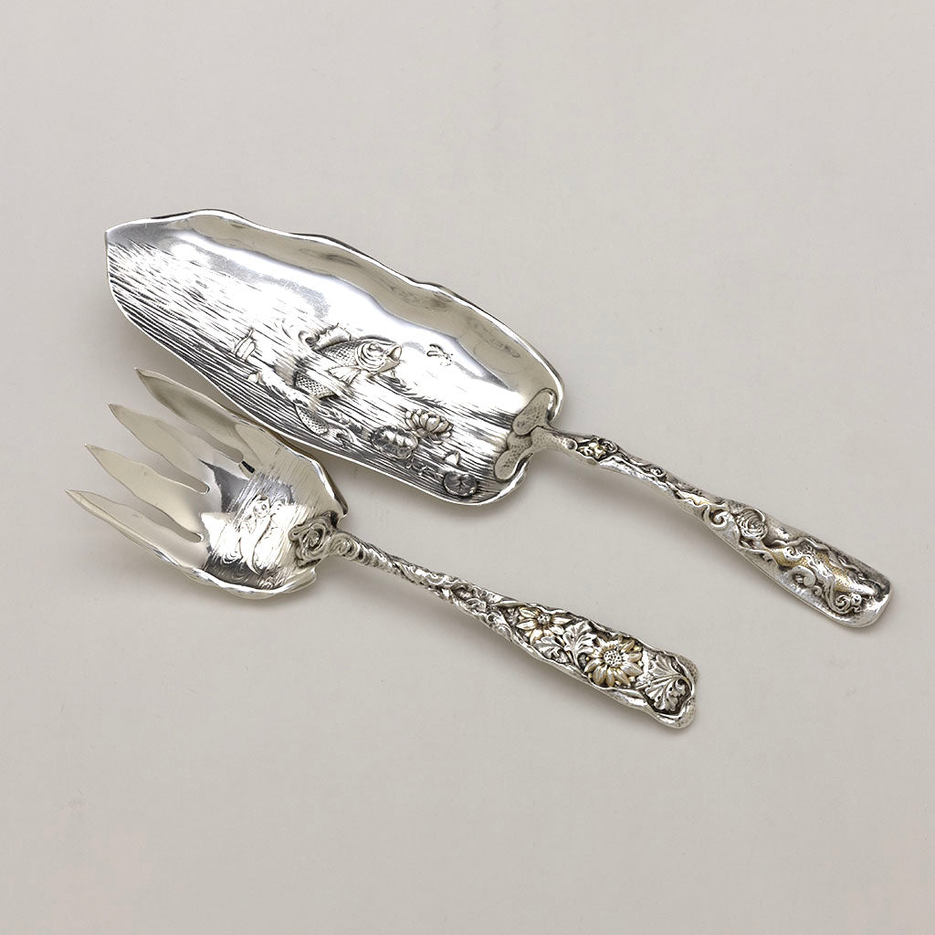 Gorham Antique Sterling Silver 'Hizen' Pattern Fish Serving Set, Providence, RI, c. 1880