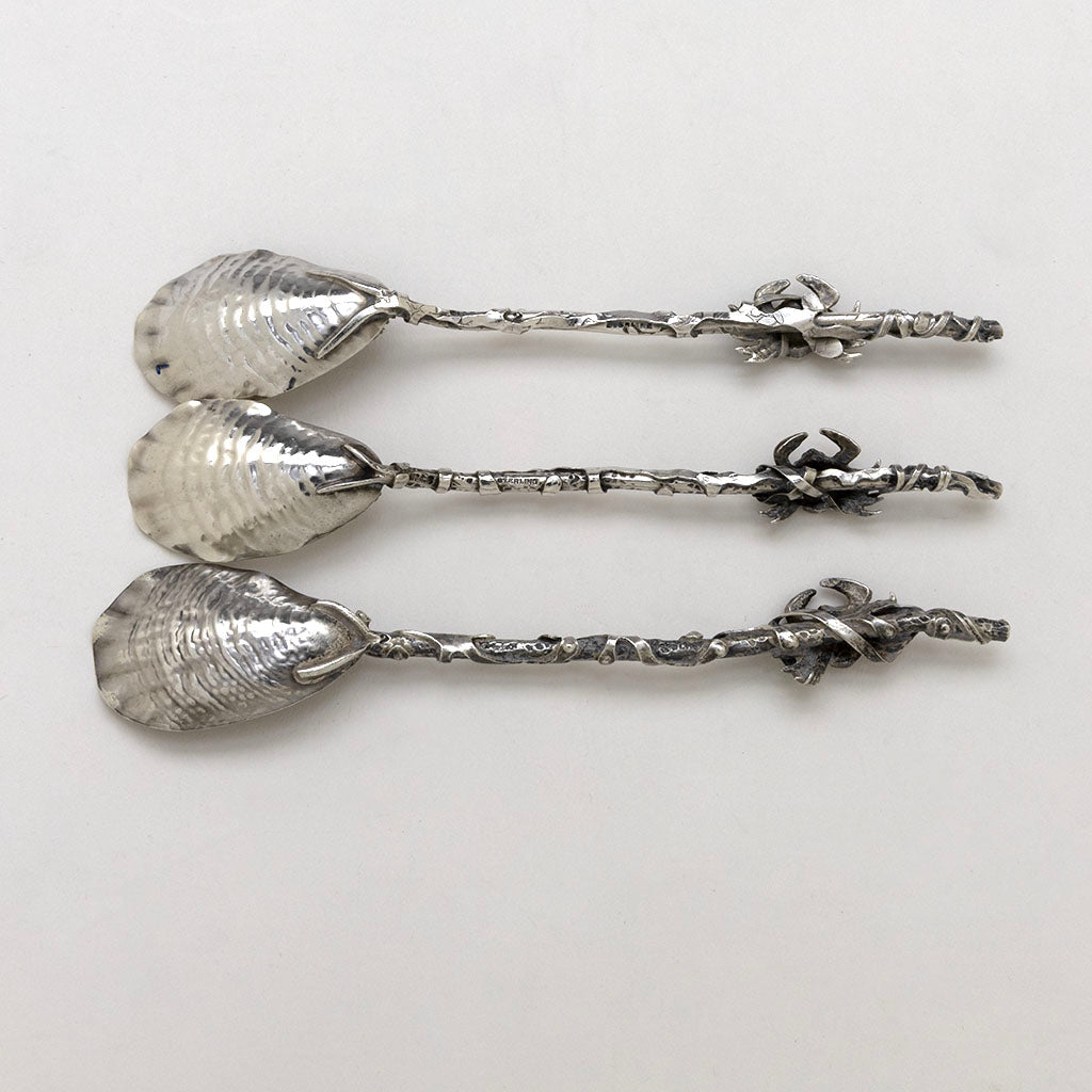 Backs of Gorham Nautical Antique Sterling Silver Five O&#39;clock Tea Spoons-3, Providence, RI, c. 1888
