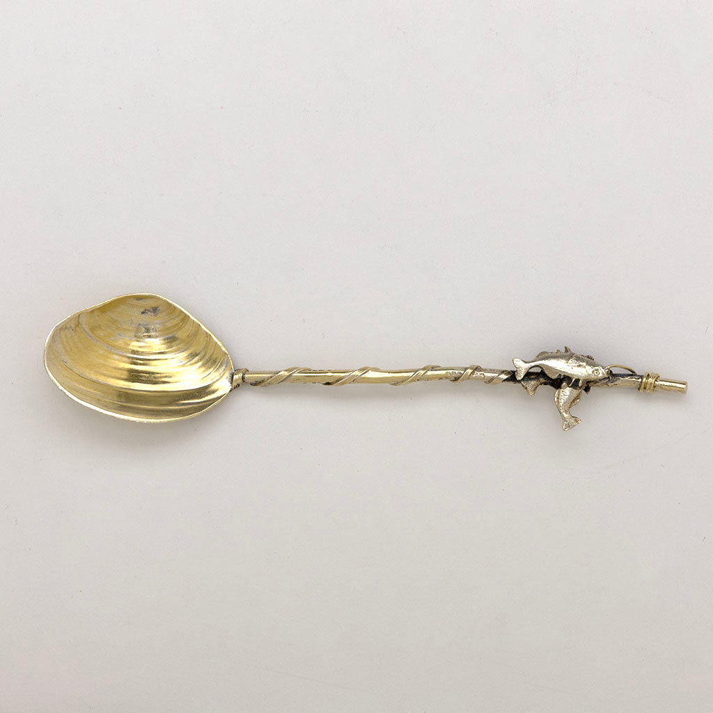 Gorham Nautical Antique Sterling Silver Gilt Number '12' 5-O'clock Tea Spoon, Providence, RI, c. 1888
