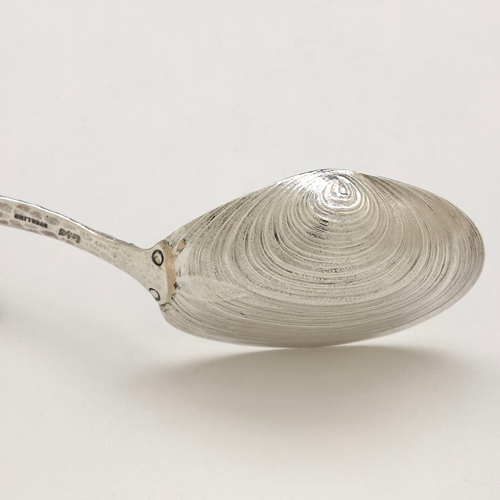 Shell detail of Gorham Antique Sterling Silver &#39;Hizen&#39; Pattern Preserve Spoon, Providence, RI, c. 1880