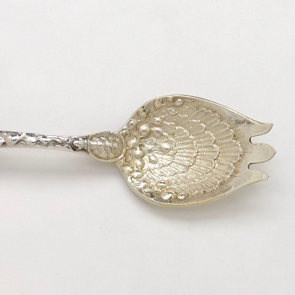 Turtle on Gorham &#39;H22&#39; Pattern Antique Sterling Silver Terrapin Fork, Providence, RI, c. 1880