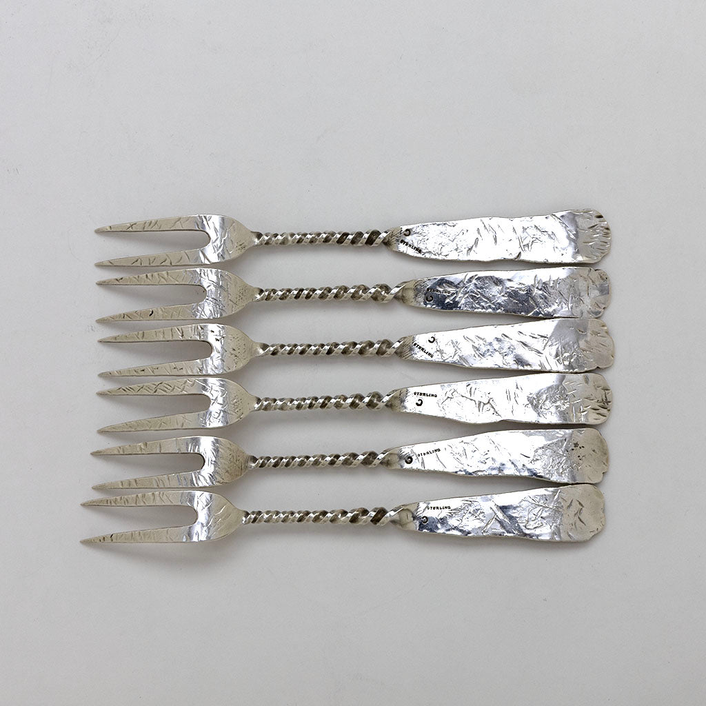 Backs of Gorham Antique Sterling Silver Rare Hamburg Oyster Forks, Providence, RI, c. 1880