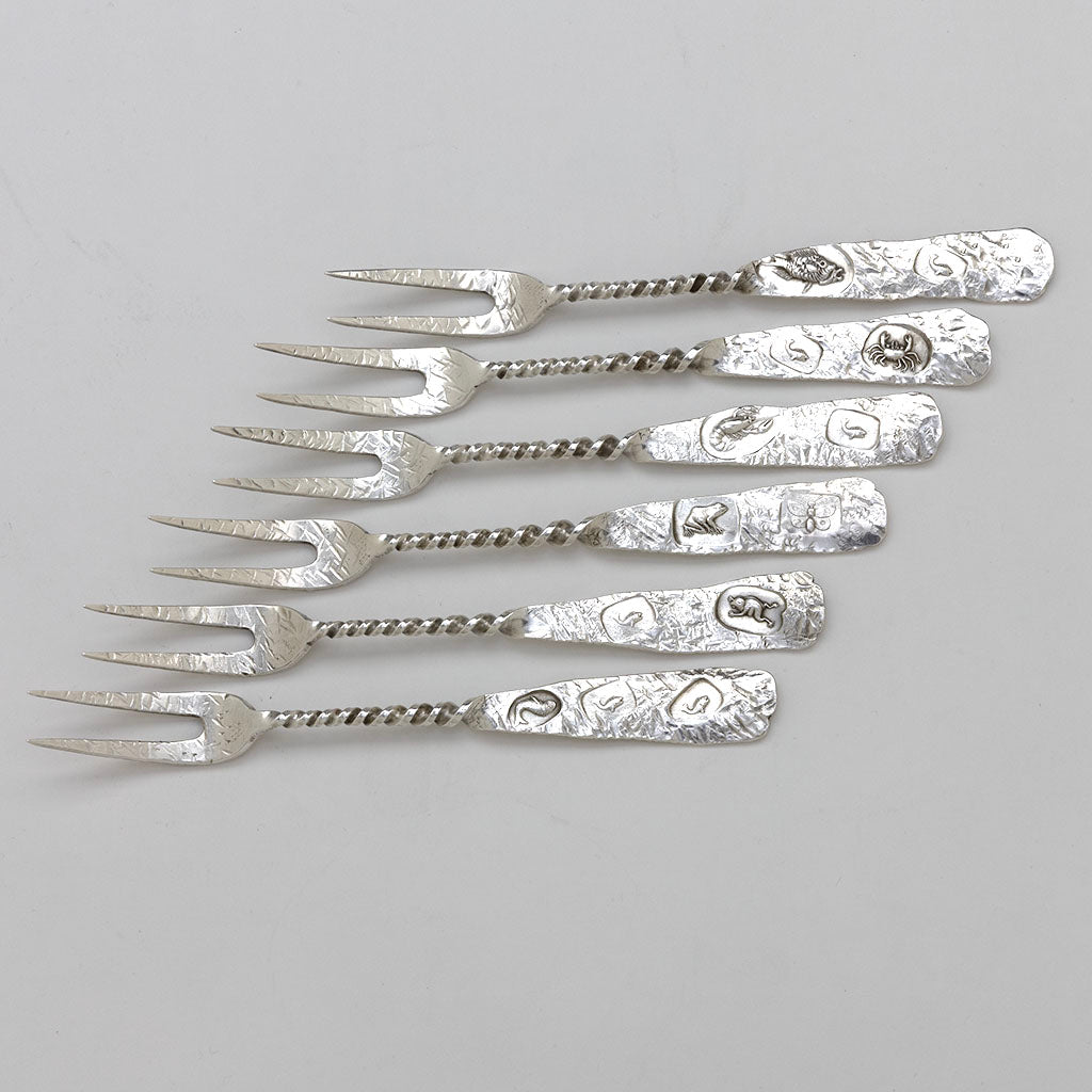 Gorham Antique Sterling Silver Rare Hamburg Oyster Forks, Providence, RI, c. 1880