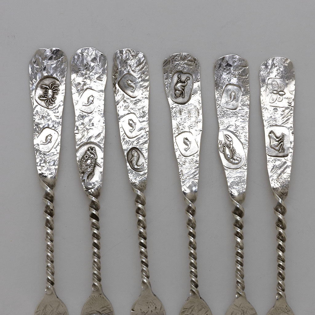 Handle details of Gorham Antique Sterling Silver Rare Hamburg Oyster Forks, Providence, RI, c. 1880
