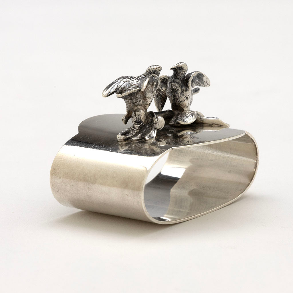Gorham Birds Design 'Bridal' Pattern Antique Coin Silver Napkin Ring, Providence, RI, c. 1865