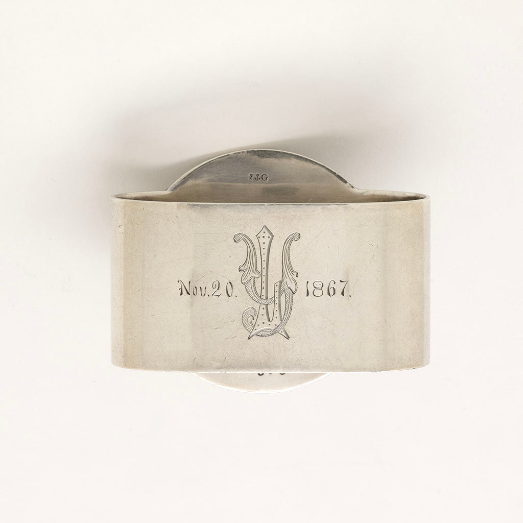 Back of Gorham Birds Design &#39;Bridal&#39; Pattern Antique Coin Silver Napkin Ring, Providence, RI, c. 1865
