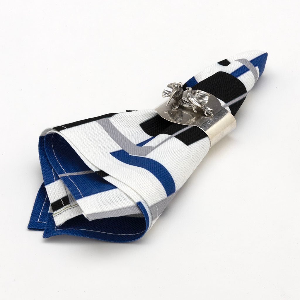 Napkin with Gorham Birds Design &#39;Bridal&#39; Pattern Antique Coin Silver Napkin Ring, Providence, RI, c. 1865