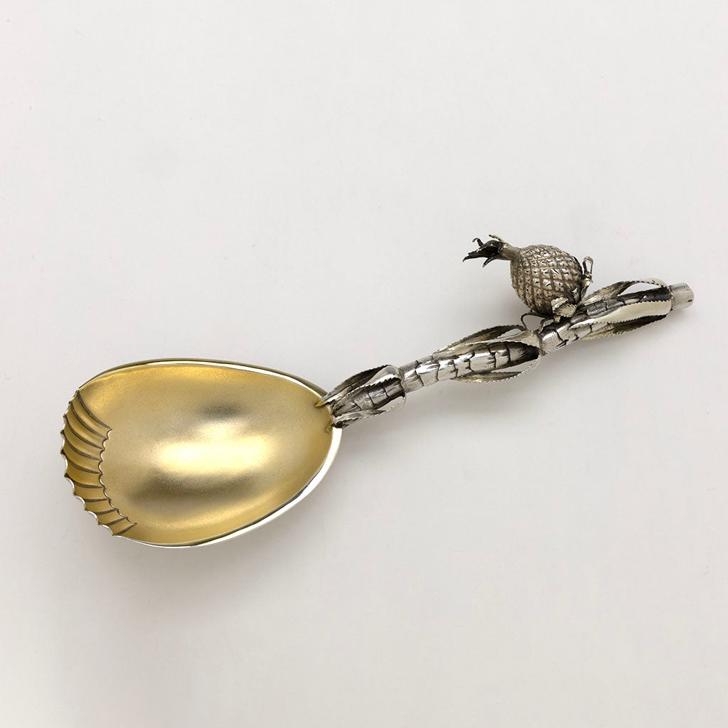 American Antique Sterling Silver Figural Pineapple Serving Spoon, c. 1900