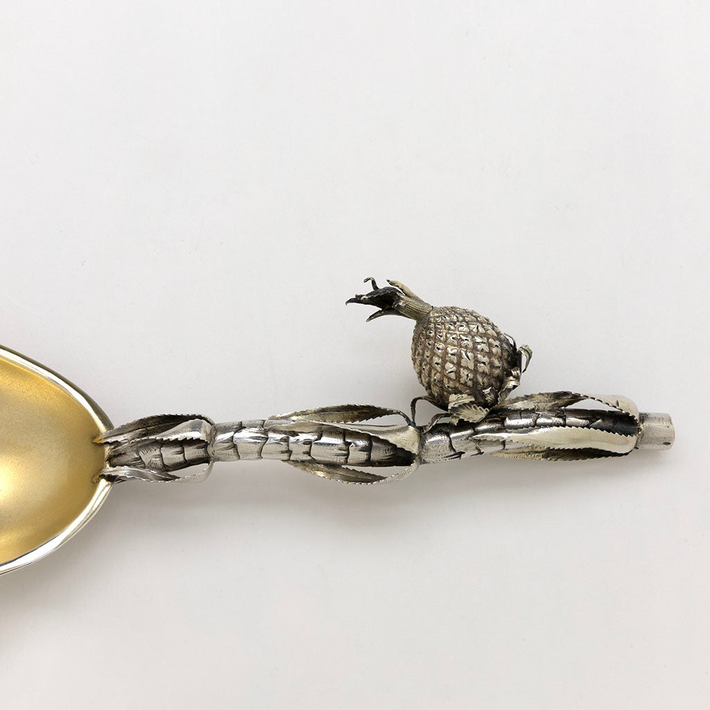 Handle to American Antique Sterling Silver Figural Pineapple Serving Spoon, c. 1900