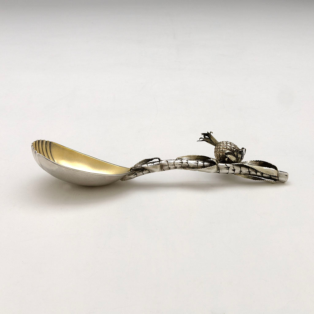 Side view of American Antique Sterling Silver Figural Pineapple Serving Spoon, c. 1900